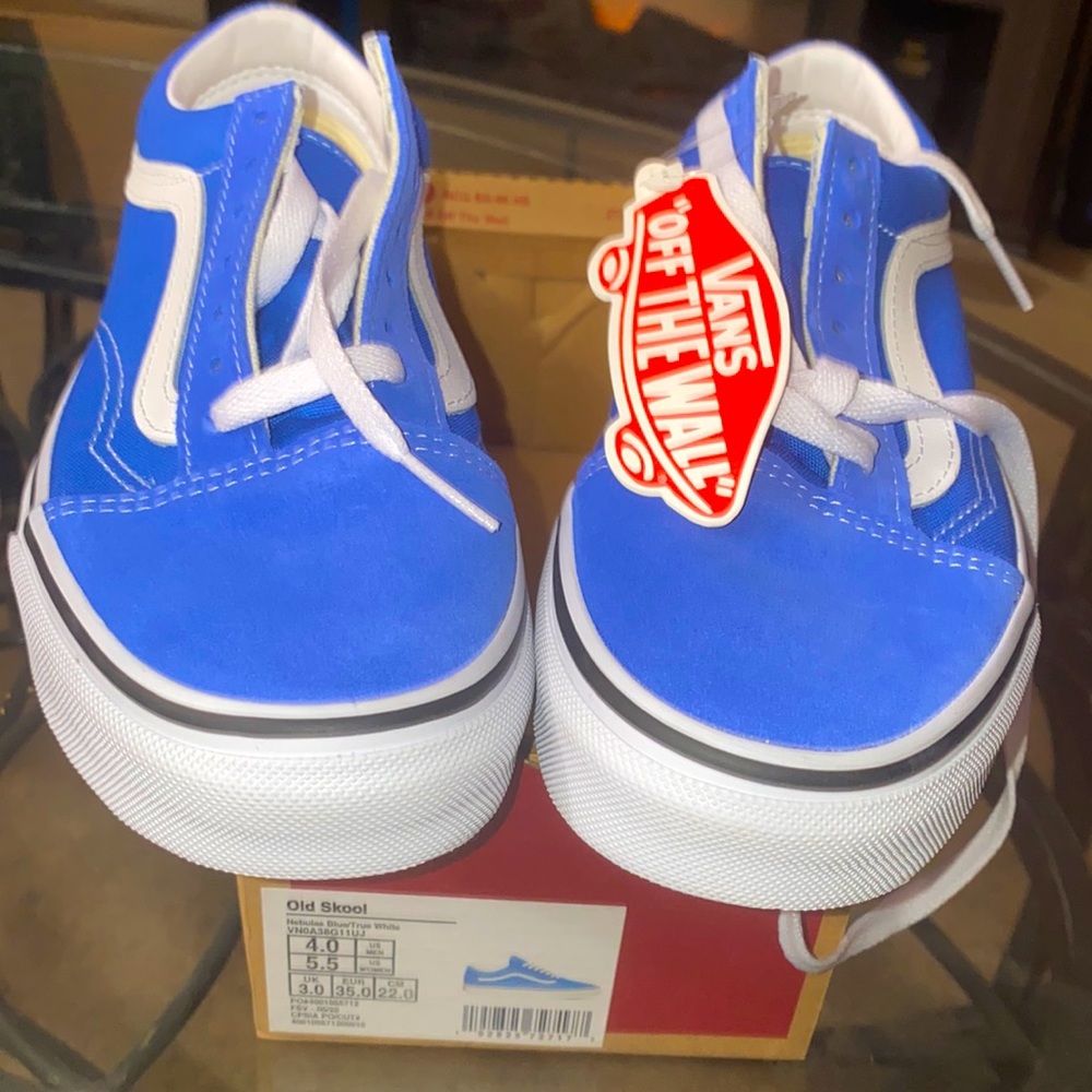 Brand new Old Skool Vans Unisex Blue/white. Size 4 Men Size 5.5 Womens